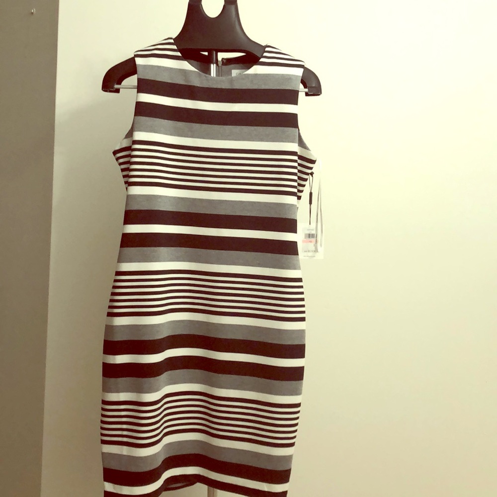 NWT Calvin Klein Grey/White/Black striped dress